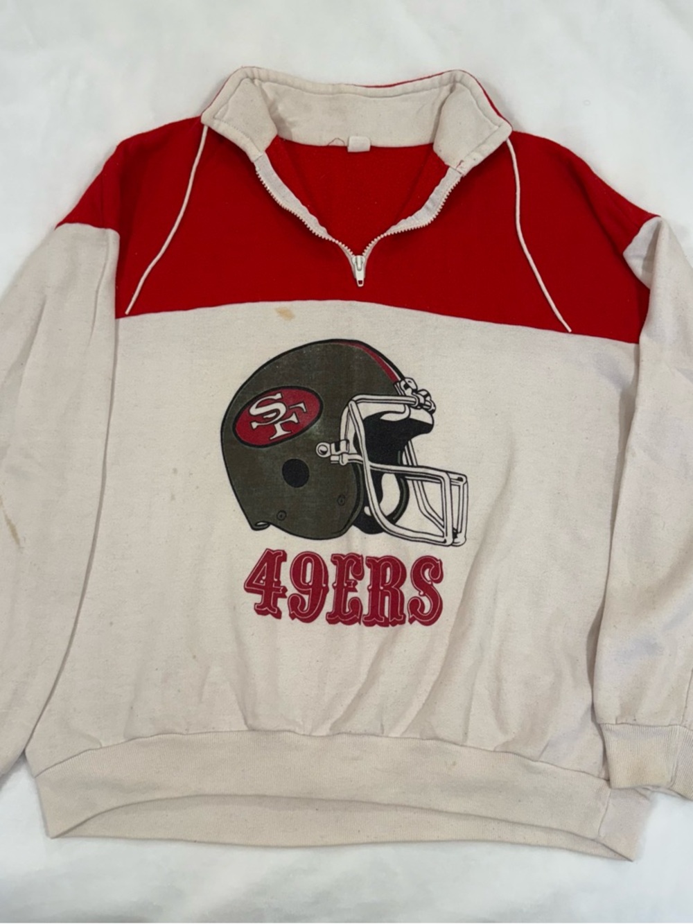 Vintage NFL 49ers White and Red Half Zip Crewneck Sweatshirt